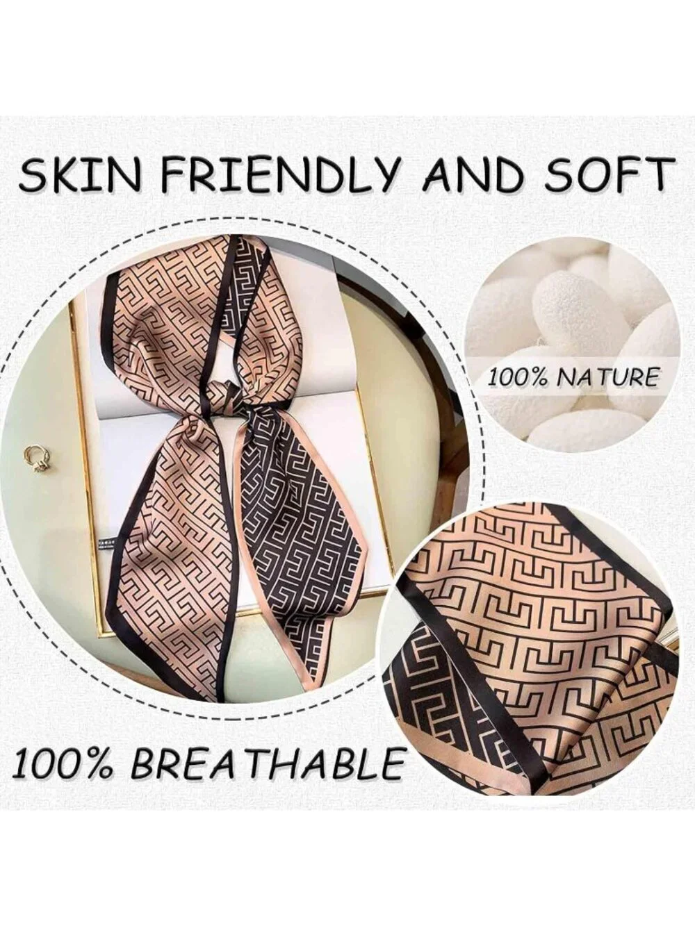 Women's Brown Scraf Silky Satin Headscarf Wrap Lightweight Scarves Scarf